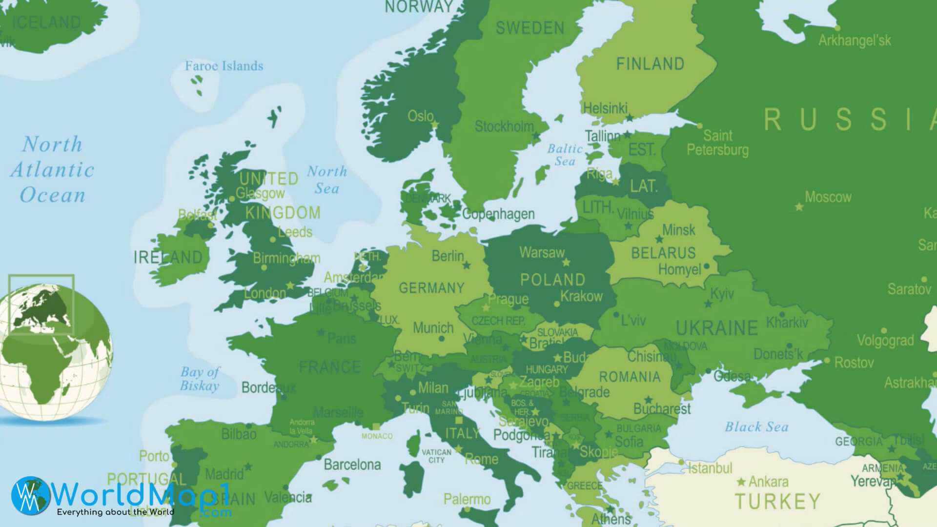 European Countries Map with Russia